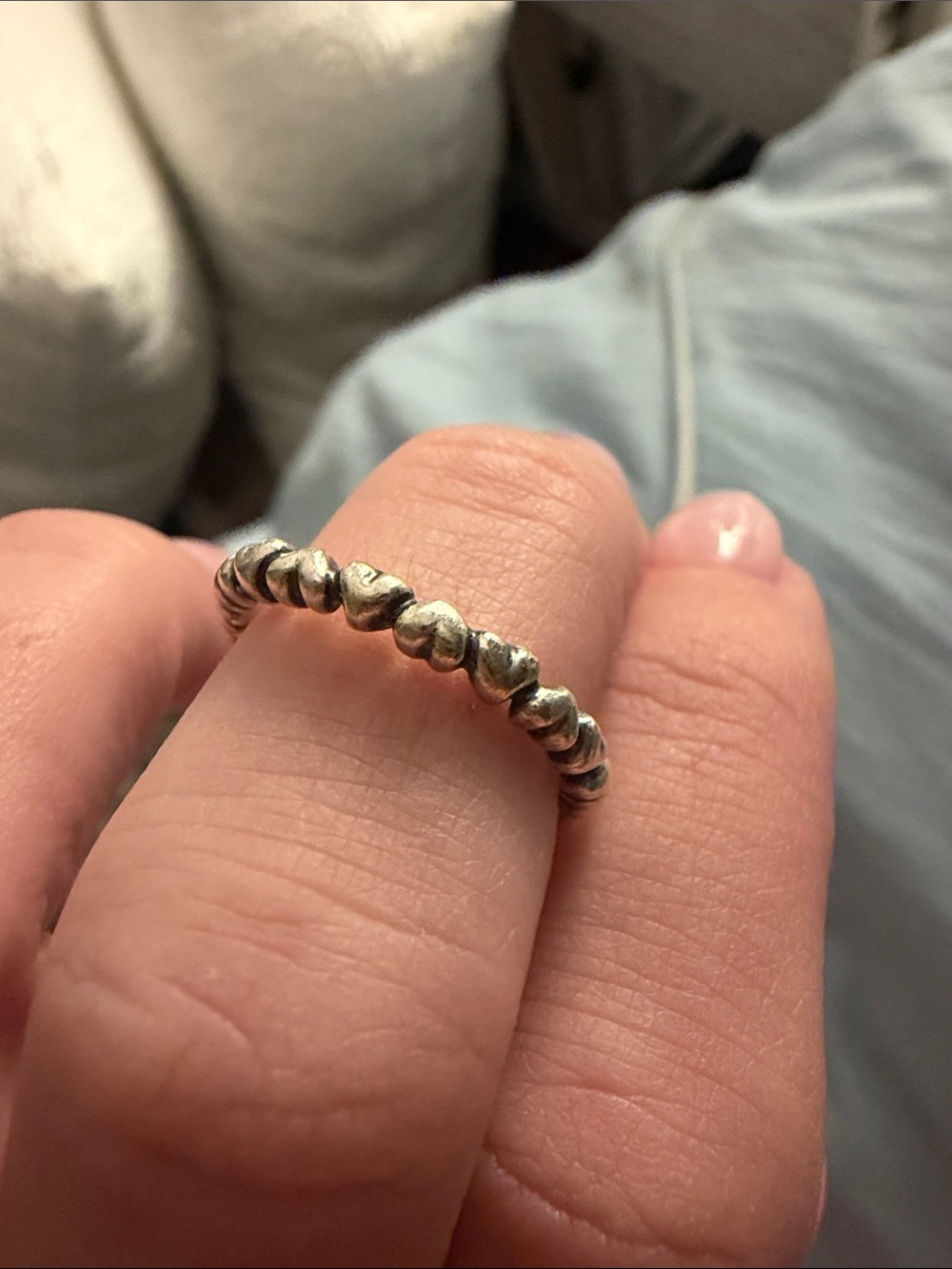 Pandora Silver Beaded Heart Band Ring